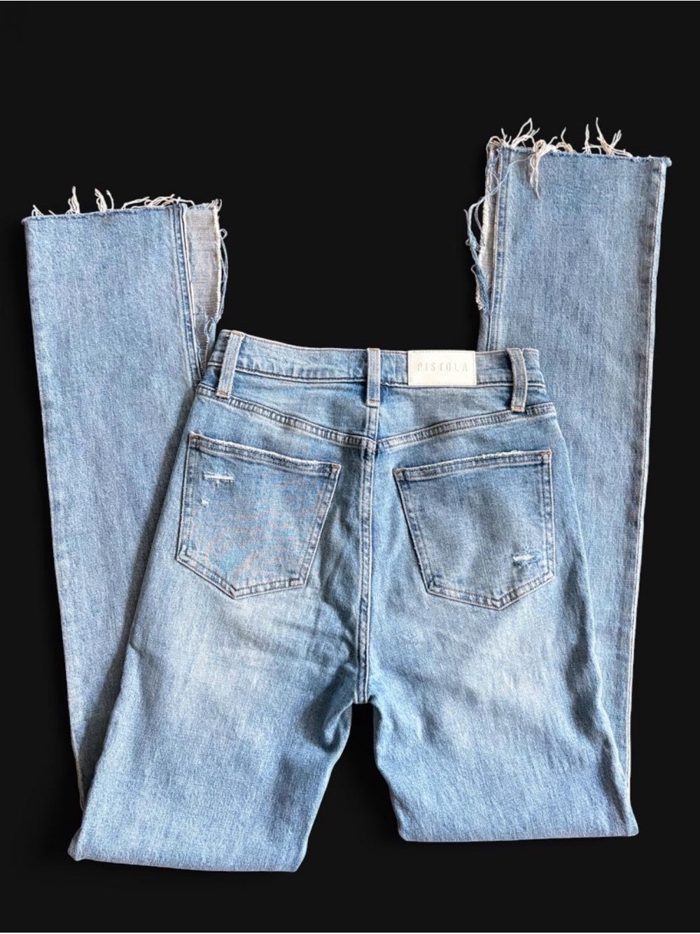 pistola light wash straight leg jeans with raw hem